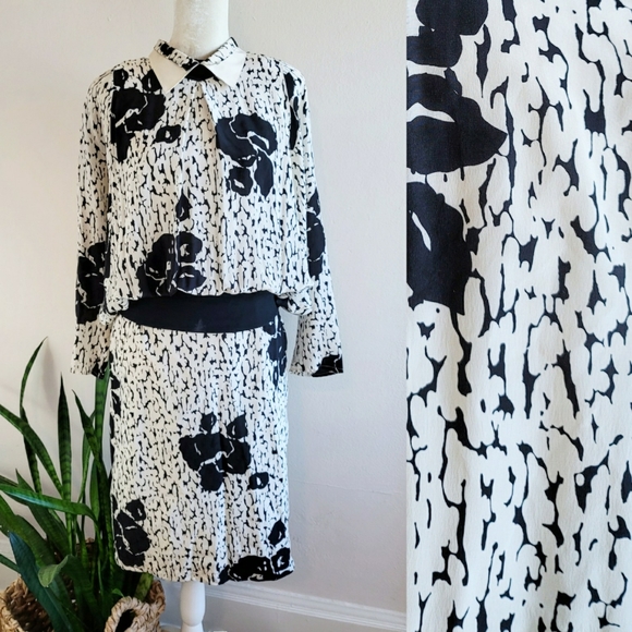 VTG 80s Louis Féraud Silk Blouson Dress - Picture 3 of 16